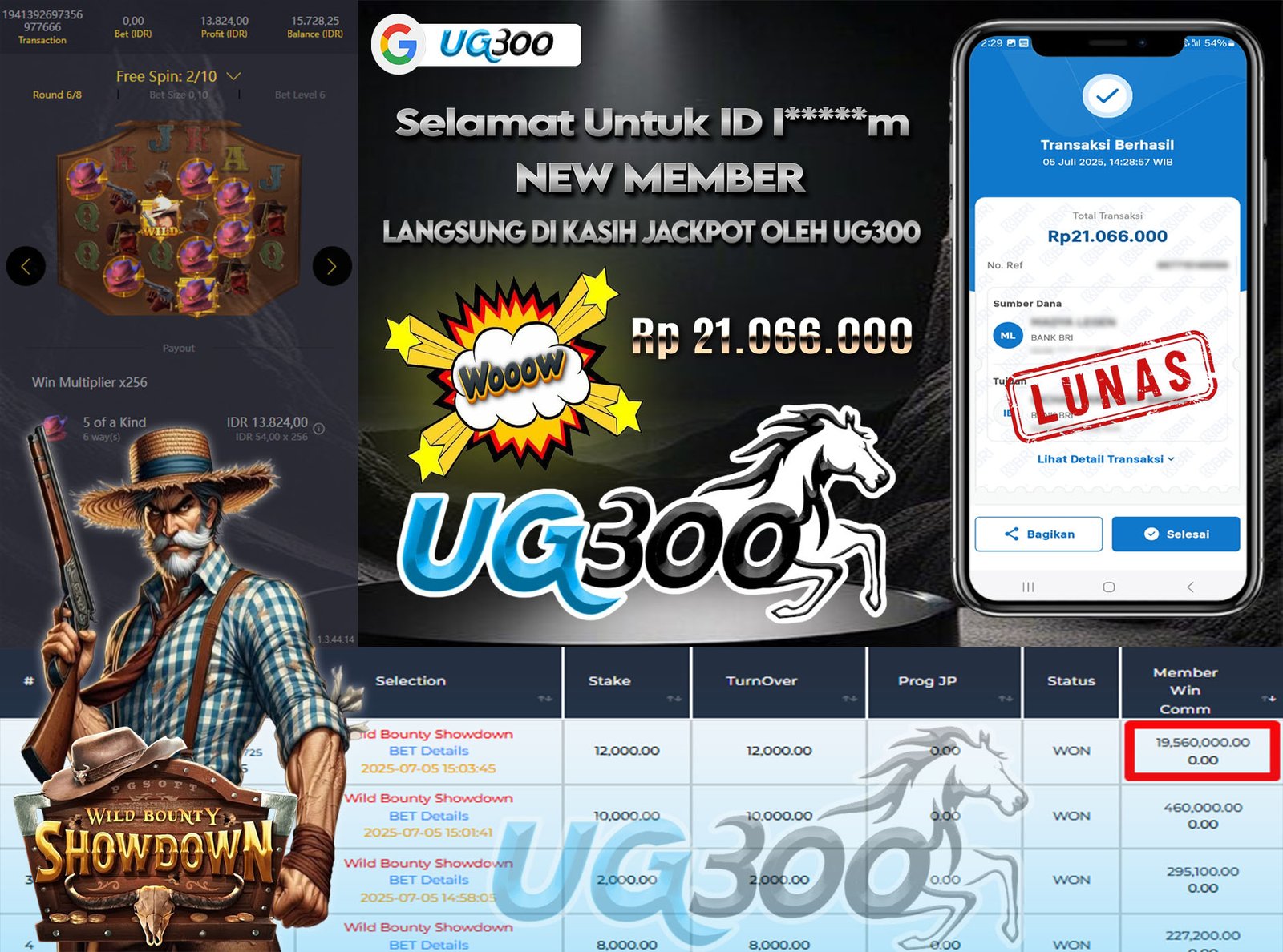 UG300 Wild Bounty Showdown JACKPOT Rp.21,066,000- DI BAYAR TUNTAS